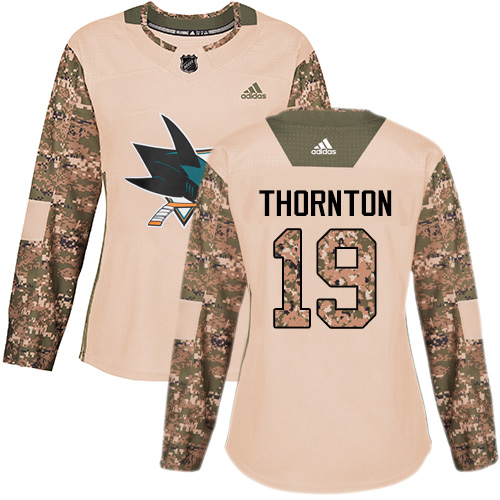 Adidas Sharks #19 Joe Thornton Camo Authentic Veterans Day Women's Stitched NHL Jersey